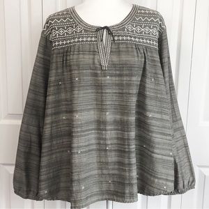 American Sweetheart Gray & White Embroidered Boho Peasant Blouse 3X